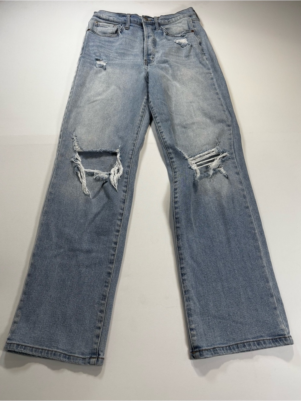 Cello Light Blue Distressed Straight-Leg Jeans